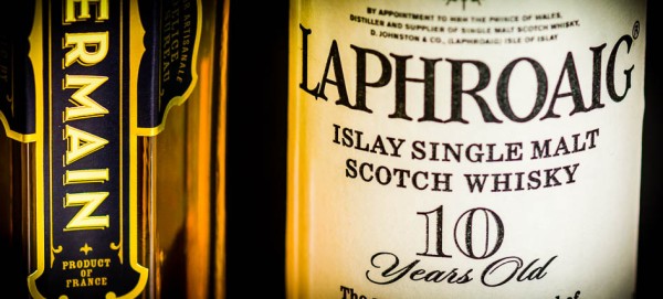 Laphroaig and St. Germain labels (detail), photo © 2016 Douglas M. Ford. All rights reserved.